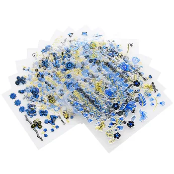 1 Упаковка 30 листов 3D наклейки для ногтей с цветами и бабочками, золотисто-синие наклейки для дизайна ногтей, наклейки для украшения ногтей Инструменты NTL04#