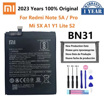 100% Оригинальный Аккумулятор Телефона Для Redmi Note 5A Prime S2 Аккумулятор Xiaomi Mi 5X A1 Mi5X BN31 Замена Bateria 5A Pro Y1 MiA1 S2