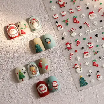 12 Дизайнерских наклеек для ногтей в зимней Рождественской атмосфере, Снеговик, Снежинка, Санта-Олень, Вапити, Самоклеящаяся наклейка для лака для ногтей