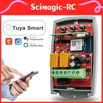 2-Канальный модуль приемника гаражных ворот Tuya WIFI Universal 433 МГц Работает с приложением Tuya SmartLife Alexa и радиочастотным пультом дистанционного управления 433,92 МГц