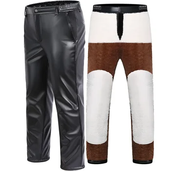 2023 зимние новые черные брюки из искусственной кожи, теплые мужские ветрозащитные и маслостойкие мотоциклетные брюки с большим карманом, утолщенные большого размера