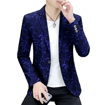 2023 Новая корейская версия приталенного маленького костюма с рисунком, одинарный пиджак, мужской костюм певца из секс-клуба