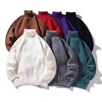 2023 Осень/Зима, Новый многоцветный свитер с высоким воротом, мужской модный простой теплый трикотаж снизу