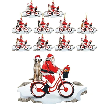 2D Плоский Мультфильм Санта Клаус Рождественский Кулон Акриловый Щенок Собака Кукла Езда на велосипеде Рождественская Елка Подвесные Украшения Новогодний декор