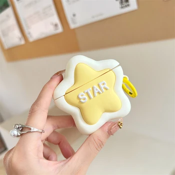 3D Кремовая Желтая Звезда Милый Чехол Для наушников Airpods 3 Pro 2 Мягкий Силиконовый Чехол Для наушников Bluetooth Airpods 1 2 3 Pro Capa
