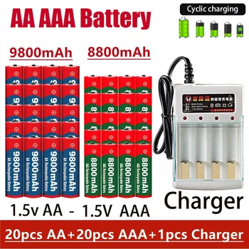 AAAbattery Бесплатная Доставка Аккумуляторная Батарея Оригинал 2023NEW 1.5V AA9800MAH + AAA8800MAH + зарядное устройство Подходит для Машинки для Стрижки волос MP3