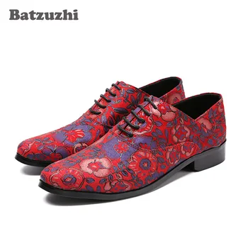 Batzuzhi/ Красные Мужские туфли В Итальянском стиле С Красным Цветочным принтом, Кожаная Повседневная Обувь, Мужская Обувь Высокого класса, Роскошные Модные Мужские Лоферы