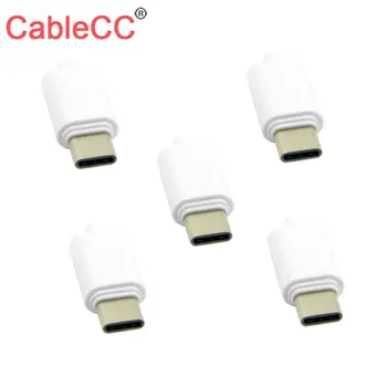 CableCC 5set DIY 24pin USB 3.1 Type C Штекерный разъем USB-C SMT-типа с белым/Черным диаметром 3,5 мм и крышкой корпуса