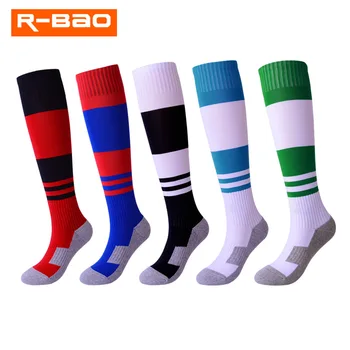 R-BAO 1 Пара Хлопчатобумажных Детских Длинных Футбольных Носков Противоскользящие Спортивные Футбольные Тренировочные Голеностопные Фиксированные Защитные Носки Для Ребенка