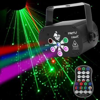 RG Laser + RGB + UV LED 6-луночное световое сценическое эффектное освещение с пультом дистанционного управления, автоматическое управление звуком для шоу на вечеринке в диджейском клубе