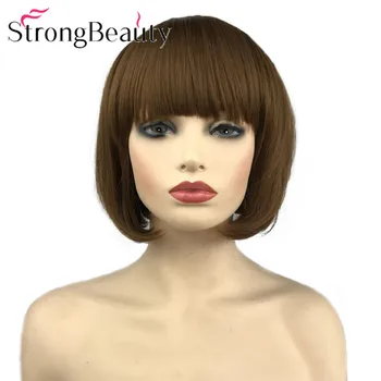 StrongBeauty Короткие Прямые парики-Бобы, Синтетический парик, Натуральные женские Повседневные волосы