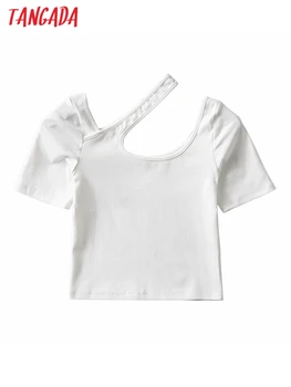 Tangada женская укороченная футболка в стиле ретро с вырезом и коротким рукавом 2023, летняя шикарная женская тонкая рубашка, топы 2U27