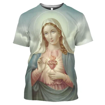Y2k Одежда Guadalupe Virgin Mary Католическая Футболка Мужская Женская Полиэфирная С Круглым вырезом Свободная Футболка С Коротким Рукавом Оверсайз Топы