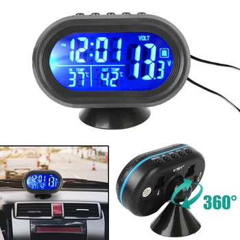 Автомобильные электронные ЖК-цифровые серебристые часы с подсветкой 12V/24V 3 в 1 Автомобильный Вольтметр-термометр