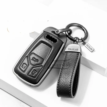 Автомобильный Кожаный Чехол Для Ключей Из Цинкового Сплава С Цепочкой-Держателем Для Audi A4 B9 A5 A6 8S 8W Q5 Q7 4M S4 S5 S7 TT TTS TFSI RS Key Proetective