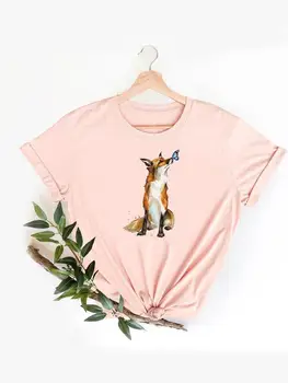 Акварельная одежда с дикими животными и бабочками, летний топ, базовая женская одежда, модная футболка с коротким рукавом и принтом, футболка с графическим рисунком