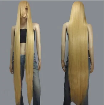 бесплатная доставка 60-дюймовая серия Hi Temp Бежево-золотистые светлые удлиненные парики для косплея