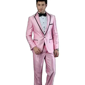 Блестящие атласные мужские костюмы, комплекты, блейзер с отворотом, брюки для вечеринок, 3 кармана, сшитая на заказ розовая свадебная одежда, 2 шт. Куртка и брюки