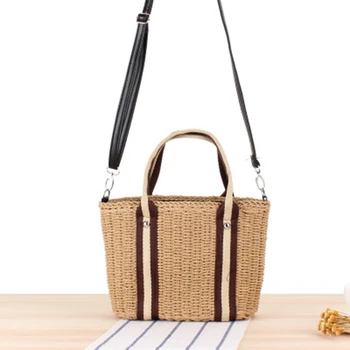 В стиле колледжа, вертикальная полоса, соломенная сумка на плечо, портативная пляжная сумка ручной работы, ретро-модная праздничная дикая сумка
