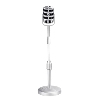 Винтажная модель настольного микрофона с регулируемой высотой, классическая подставка для микрофона в стиле ретро, поддельный микрофон, серебристый