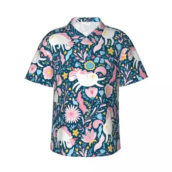 Гавайская рубашка с 3D принтом Единорогов, мужская одежда, Свободные дышащие мужские рубашки, Летняя мужская рубашка, Мужская одежда с коротким рукавом