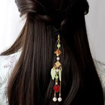 Головные уборы с кисточками Hanfu, повязка для волос в древнем стиле, плетение из листьев, подвеска из веревки для волос, резинка для волос в китайском стиле, женская резинка