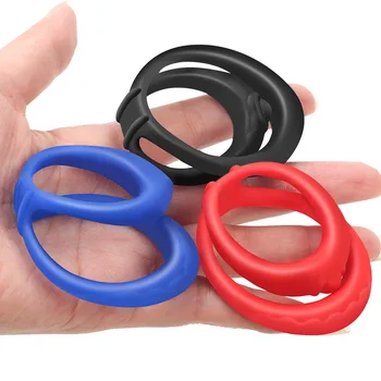 Двойное кольцо для удержания пениса Тренажер для задержки эякуляции Фиксирующее кольцо для члена и мошонки Мужское устройство Целомудрия Товары для взрослых Секс-игрушки
