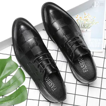 Деловая Мужская обувь Черная Кожаная Мужская обувь Люксовый бренд Мужские Свадебные Модельные туфли Большого Размера Со шнуровкой Официальная обувь Man