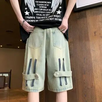 Джинсовые шорты Мужские летние Универсальные, однотонные, с карманами, Приталенная версия в корейском стиле, прямые брюки с пятью точками, тренд Y98