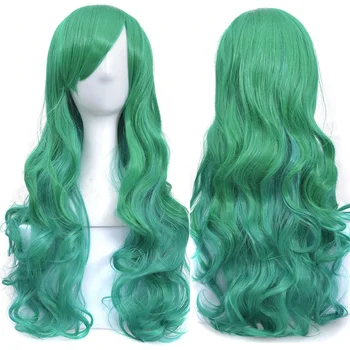 Длинные Зеленые волнистые волосы, парик для косплея с челкой, красочные парики для костюмированной вечеринки на Хэллоуин для женщин
