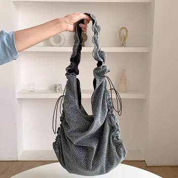 Женская сумка через плечо со складками большой емкости, весенние Корейские тенденции моды 2024, сумка-тоут, простая сумка через плечо, сумки
