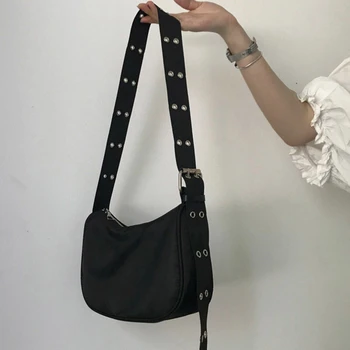 Женские сумки через плечо с регулируемым ремешком, шикарный черный простой харадзюку для студентов, холщовая сумка на молнии, популярная на высокой улице
