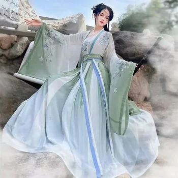 Женское платье Hanfu, китайский традиционный костюм для косплея, Древнее градиентное зеленое и синее платье Hanfu, летнее платье 2023 года, плюс размер XL