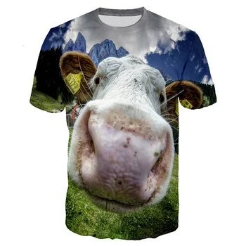 Забавные детские футболки с 3D-принтом, футболка с коровьими пастбищами для мужчин, летние повседневные топы Kawaii для мальчиков и девочек, женская одежда с круглым вырезом.