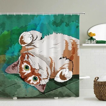 Занавеска для душа с забавным котом, 3D принт, милый Животный узор, водонепроницаемая занавеска для ванны из полиэстеровой ткани, домашний декор для штор для ванной комнаты