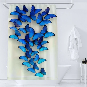 Занавески для душа 36x72 дюйма, занавески для ванной из ткани с принтом голубой бабочки, водонепроницаемая занавеска для душа, декор ванной комнаты с крючками
