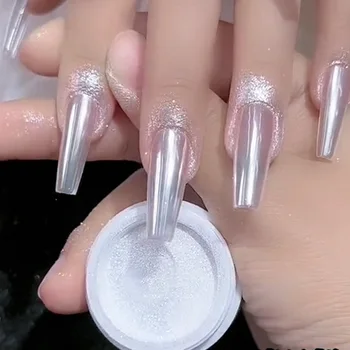 Зеркальный хром с эффектом серебристого металла, жемчужная пудра, блестящий УФ-гель для ногтей, пигмент для ногтей, украшения для ногтей, аксессуары для маникюра