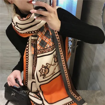 Зимний женский шарф роскошного дизайна, двусторонний кашемировый шарф на ощупь, теплый шарф-шаль