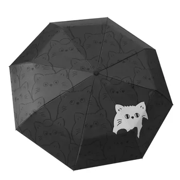 Зонт с изображением белого и черного кота с мультяшным животным, полностью автоматический зонт от солнца Strong Paraguas Grandes Y Fuertes
