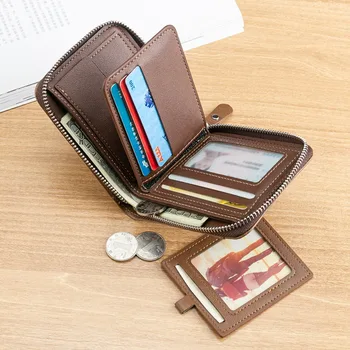 Кожаные кошельки с 3 складками, Ретро Многопозиционная противоугонная сумка для наличных, чехол для кредитных карт, Мужской короткий кошелек для путешествий с несколькими картами