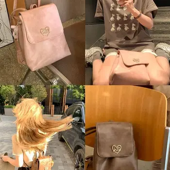 Корейский ретро Мягкий кожаный однотонный Универсальный Повседневный простой женский рюкзак, модная мини-сумка на шнурке для пригородных поездок