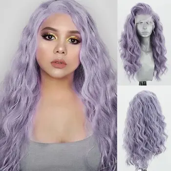 Красочные синтетические волосы на кружеве, парики с водной волной, Фиолетовые волосы в стиле Огня, Свободная часть для красивых женщин