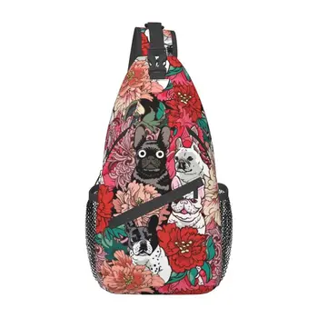 Крутой французский бульдог 	
Слинг-рюкзак Flowers через плечо Мужские сумки для любителей французских собак на ремне для пеших прогулок 0