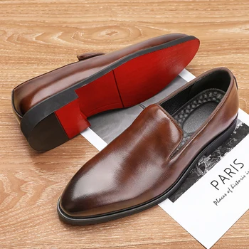 Лоферы; Мужская обувь из искусственной кожи; Однотонные модные повседневные классические модельные туфли без застежки с острым носком на низком каблуке CP306