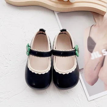 Милые кожаные туфли с цветочным орнаментом для маленьких девочек 1-5 лет, детская обувь