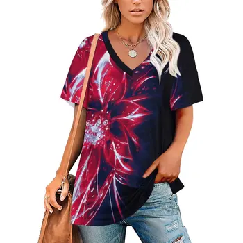 Модная женская футболка с блестящим цветочным принтом, летние ретро-футболки для женщин, топ-рубашка с коротким рукавом
