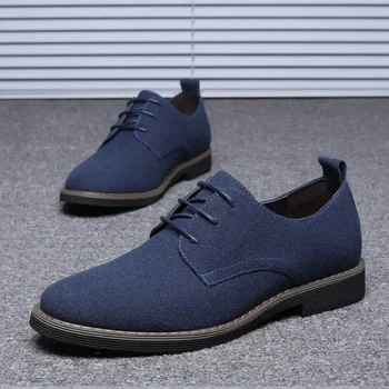 Мужская замшевая обувь Синие оксфорды на шнуровке для мужчин Модные кроссовки на плоской подошве Осенняя дышащая Удобная повседневная обувь
