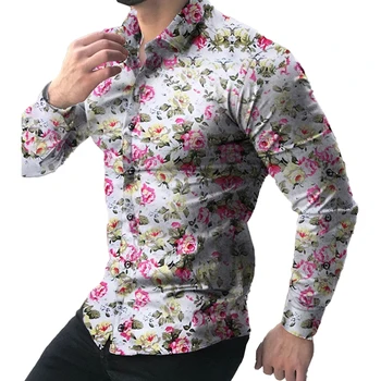 Мужская повседневная блузка с 3D принтом на пуговицах, рубашка с длинным рукавом и отворотом, для вечеринок и наряжаний, доступны различные цвета