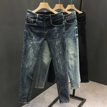 Мужская роскошь 2023 года в корейском стиле, эластичная Удобная ковбойская уличная одежда, рваные дизайнерские повседневные джинсы-скинни для мужчин
