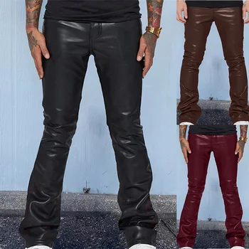 Мужские повседневные брюки из искусственной кожи со средней талией, облегающие брюки в стиле ретро, панк, хип-хоп, брюки, колготки, леггинсы, мужская обтягивающая уличная одежда